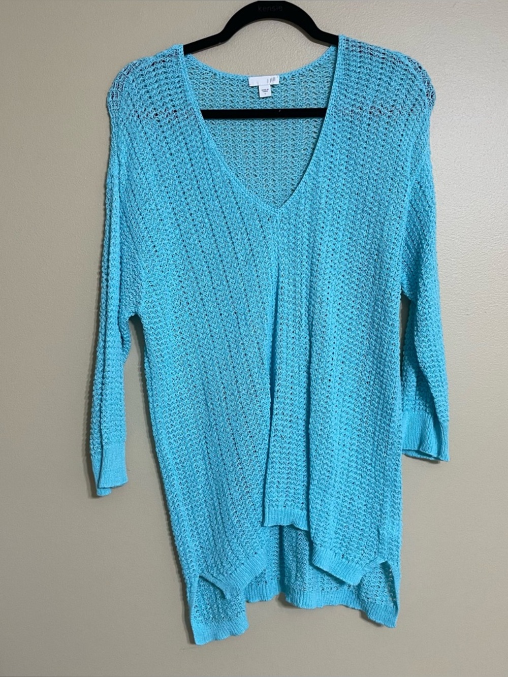 J. Jill Blue Open Knit Cotton Tunic Sweater Cover Up Sz L Nautical Coastal